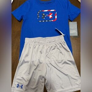 Under Armour Royal Blue Tee and Light Gray Shorts
